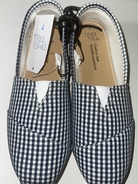 Time and Tru Navy and White Gingham Slip-On Flats